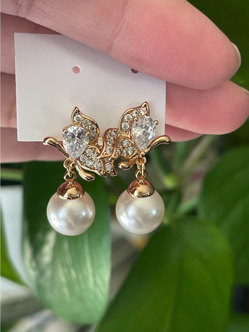 Butterfly Crystal Pearl Drop Earrings